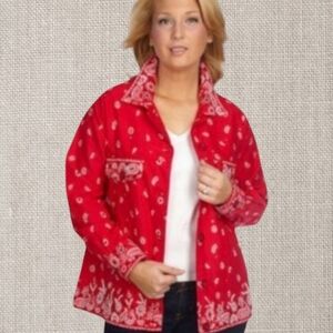 Quacker Factory QVC red bandana western Cowgirl embellished Jean jacket sz M